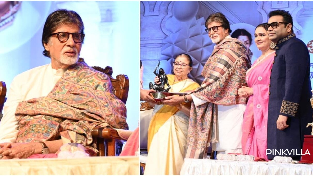 Amitabh Bachchan receives Lata Deenanath Mangeshkar award; son Abhishek, Randeep Hooda, AR Rahman and others attend event