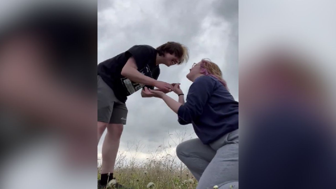 Tornado proposal video goes viral: Woman pops the question in whirlwind moment