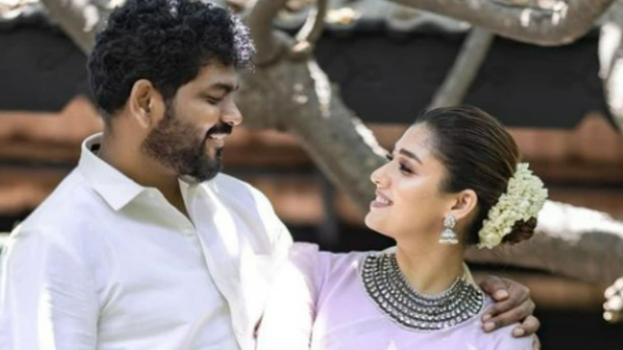 Nayanthara is a minimalistic queen in lavender saree as she poses for romantic photos with Vignesh Shivan