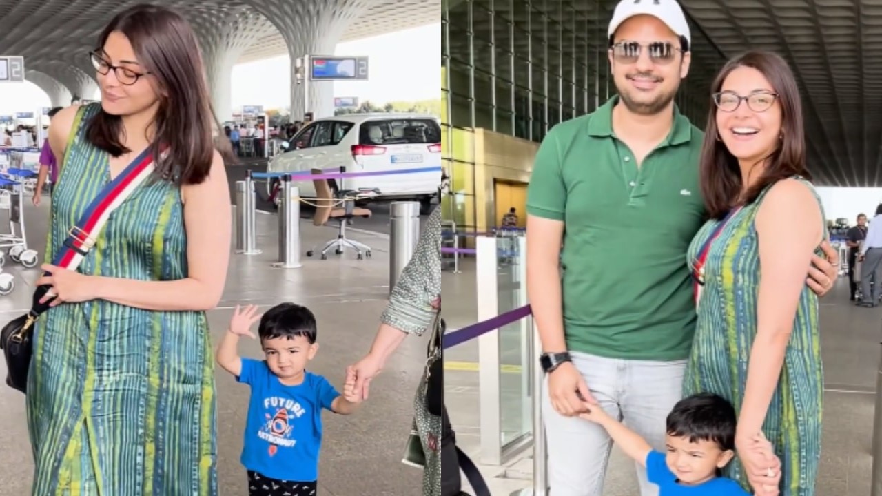 Watch: Kajal Aggarwal’s son Neil says ‘hi’ to paps at Mumbai airport 