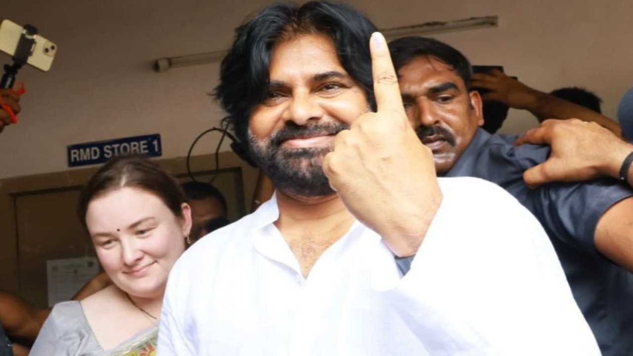 Pawan Kalyan and his wife Anna Lezhneva cast their vote in AP elections