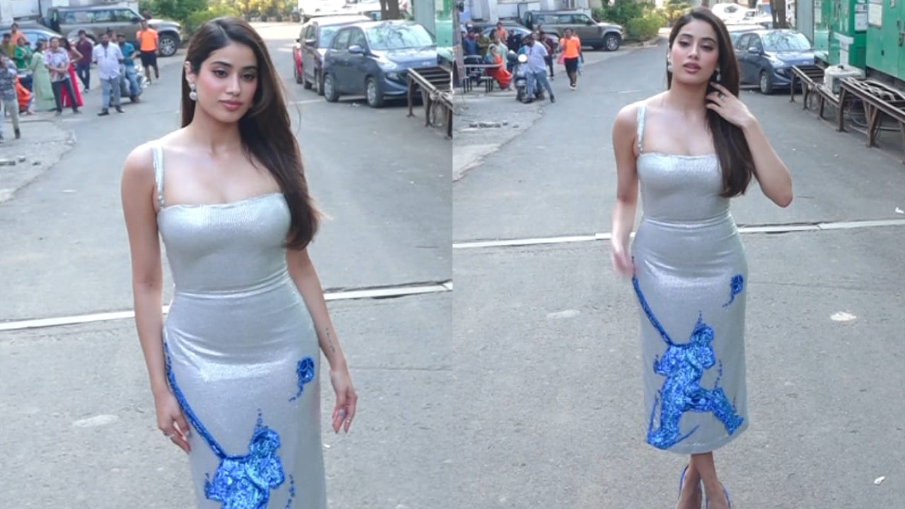 Janhvi Kapoor is back in cricket-inspired outfit and this time shines in silver dress with blue sequins 