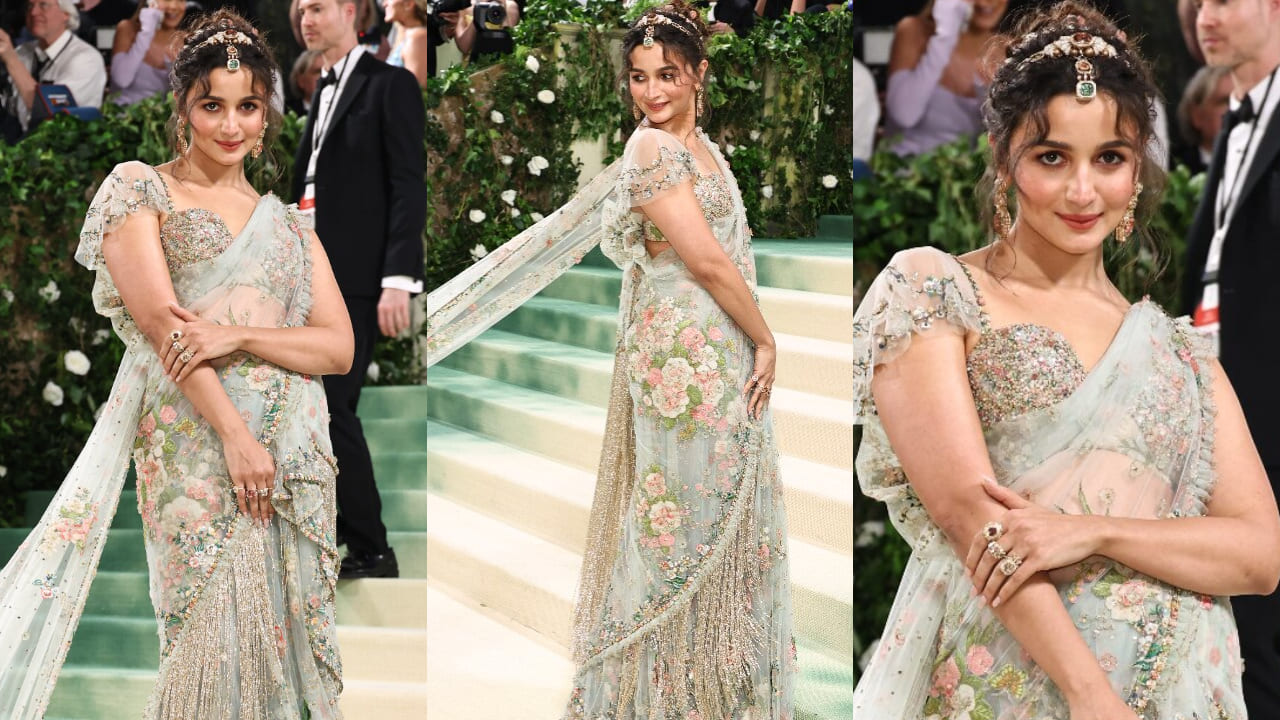 Alia Bhatt in floral saree by Sabyasachi