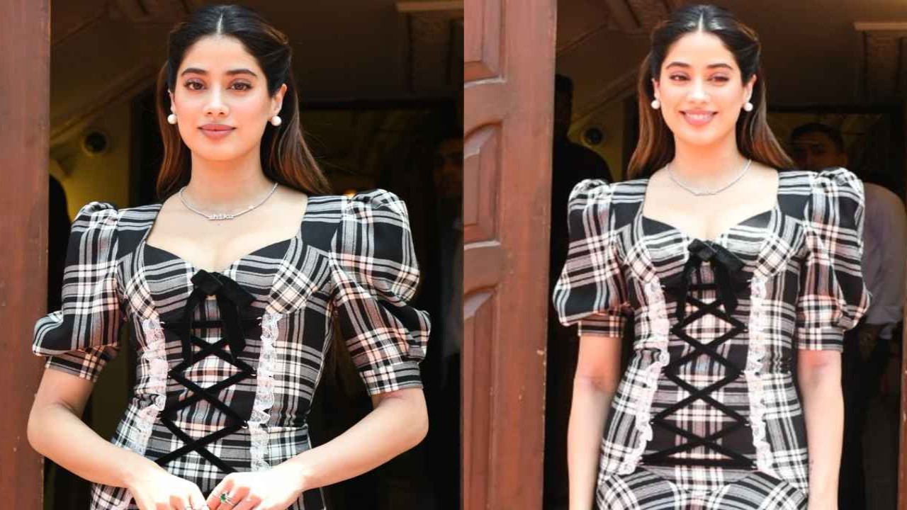 Janhvi Kapoor combines elegance with sensuality in Alessandra Rich's plaid check lace-up mini-dress