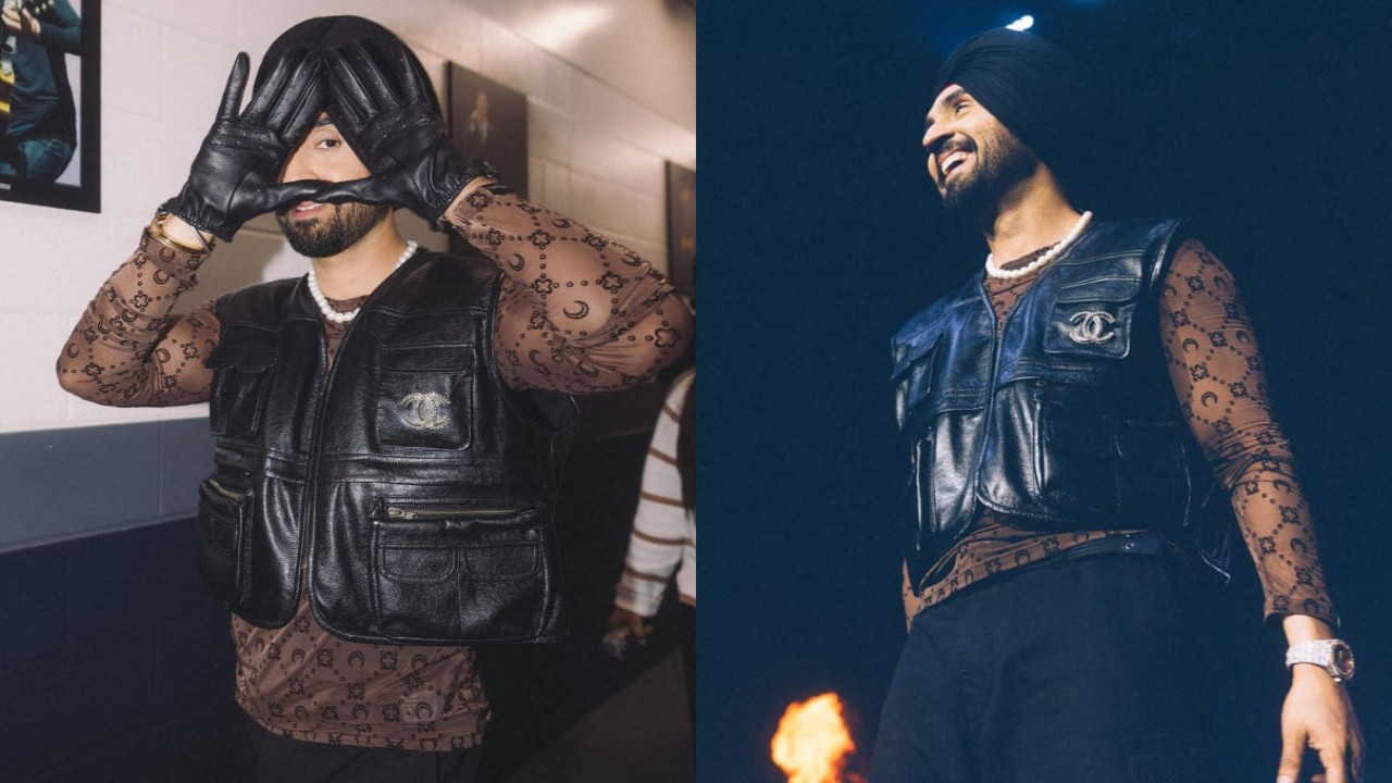 Diljit Dosanjh in a brown shirt paired with a sleek black leather vest makes us want to say, ‘Tera ni mai lover’