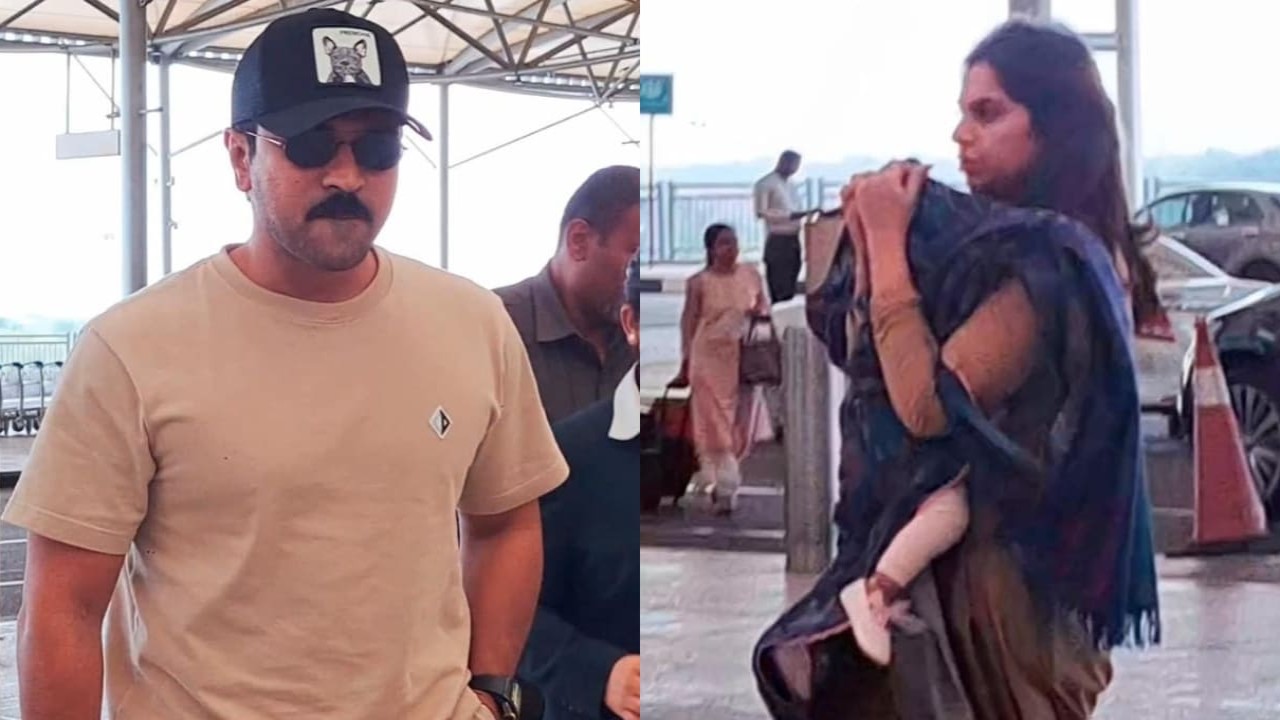 WATCH: Upasana covers daughter Klin Kaara’s face with a stole as she gets papped at airport with Ram Charan