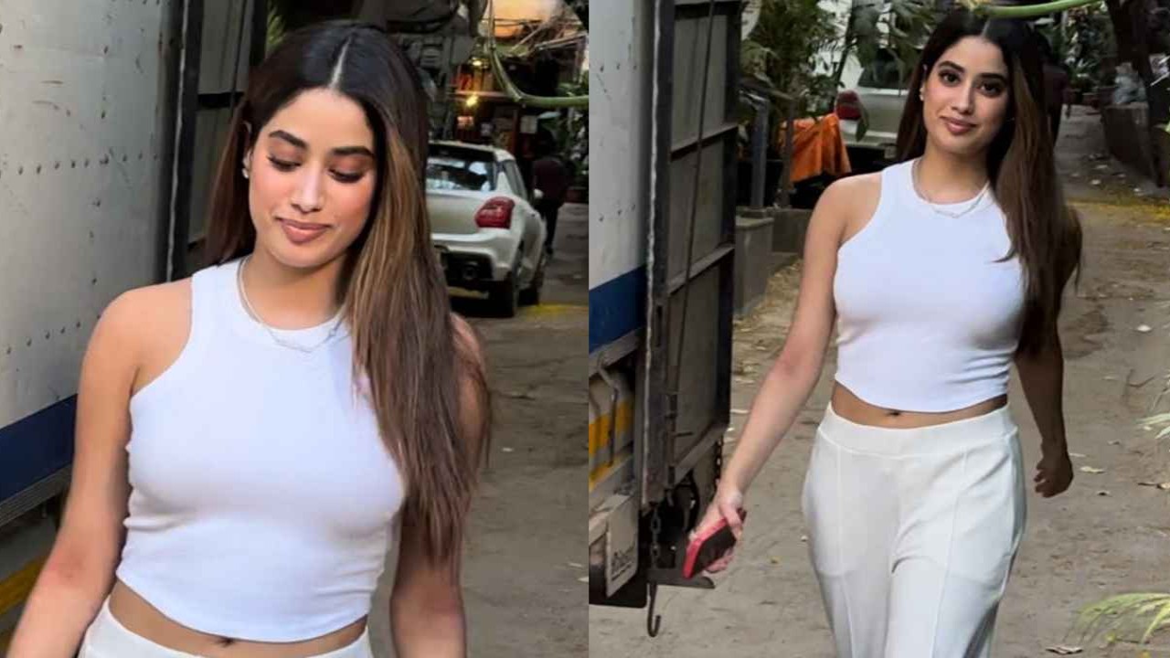 Janhvi Kapoor shows how to style pants casually with white crop top and sneakers