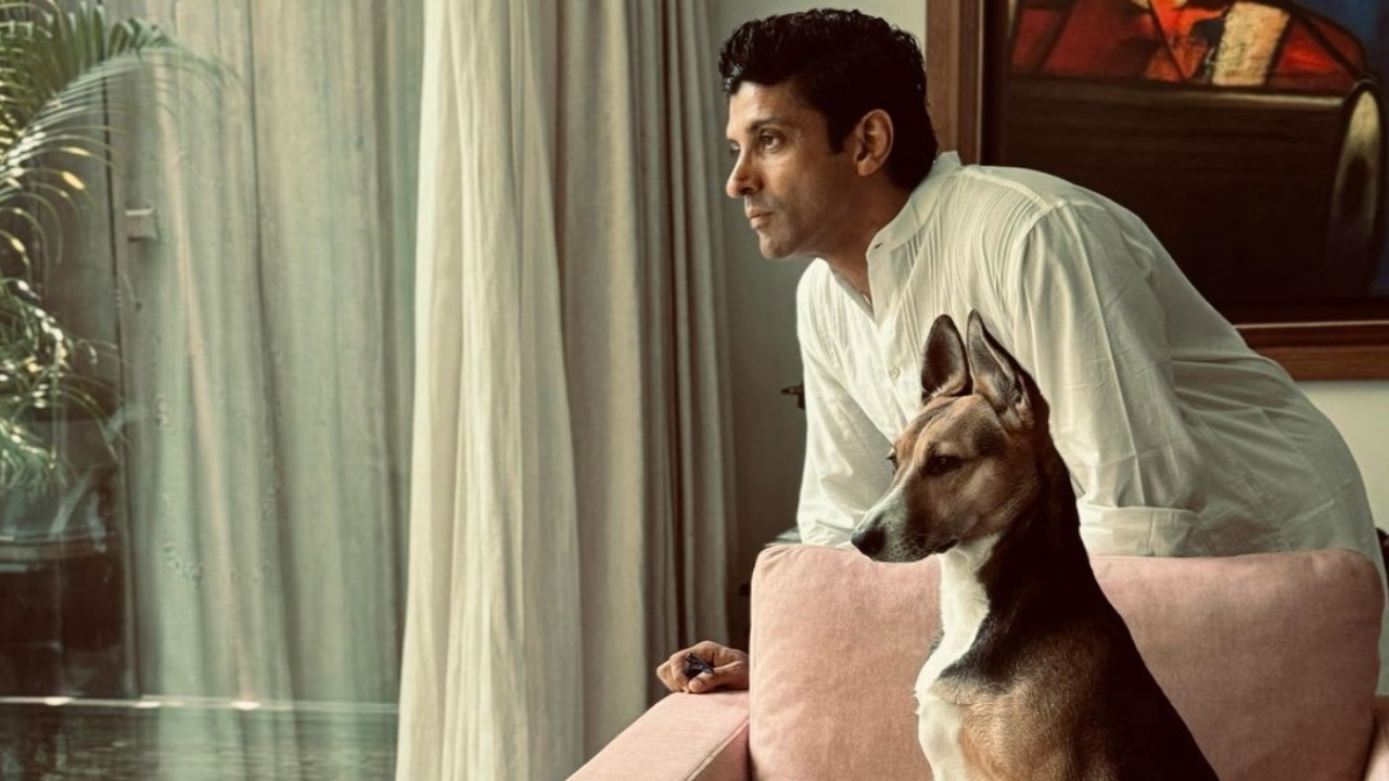 PIC: Farhan Akhtar and furry friends turn muse for Shibani Dandekar: 'All the pieces of my heart in one frame'