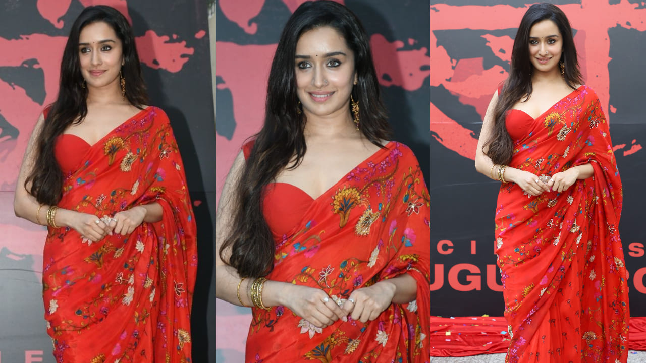 Shraddha Kapoor is a floral delight in red saree worth Rs.31 500 and it s ideal for new brides PINKVILLA