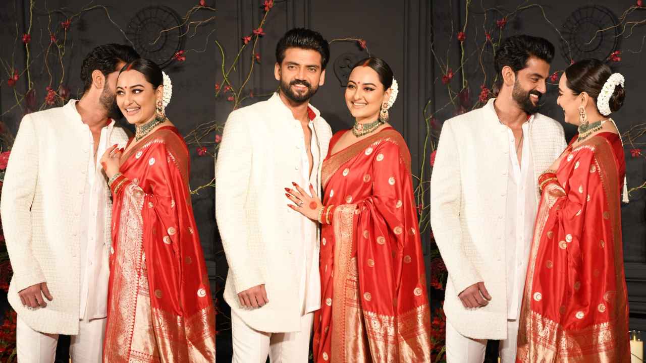 New bride Sonakshi Sinha expresses love for drapes in Raw Mango’s Chand Buta Varanasi silk saree (PC: Viral Bhayani, Varinder Chawla)