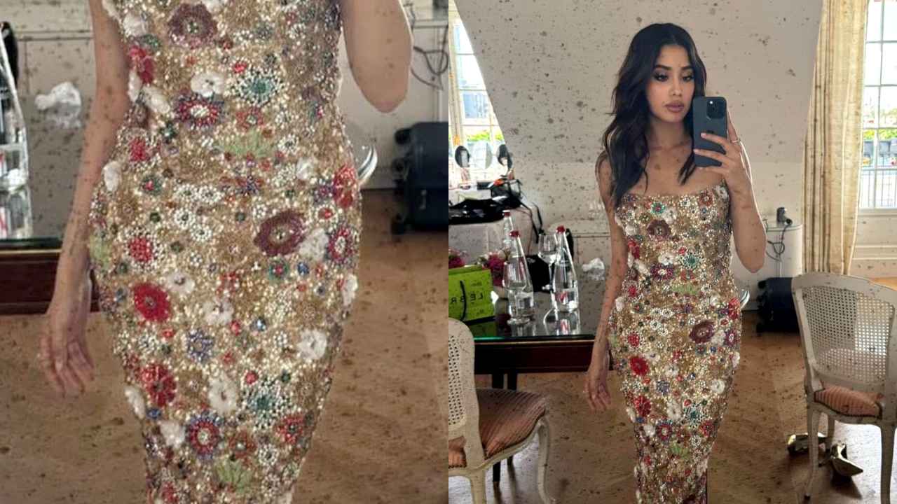 Janhvi Kapoor wears a figure-flattering embellished dress in beads and sparkling crystals worth Rs 2,75,235 (PC: Ami Patel Instagram)