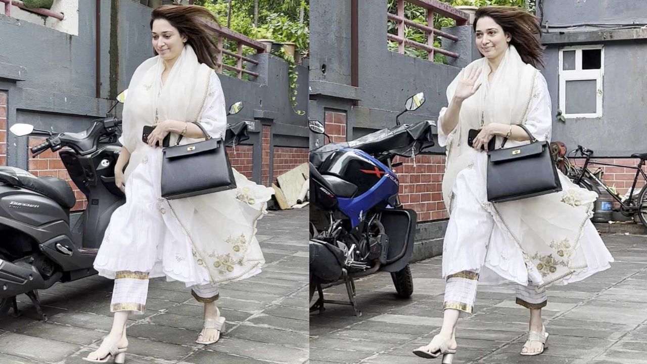 Tamannah Bhatia in white and gold Chanderi Kurta set (PC: Pinkvilla)