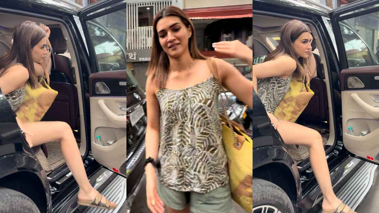 Kriti Sanon pairs sleeveless printed top with matching khaki green shorts and a high-end Chanel tote bag (PC: Varinder Chawla)