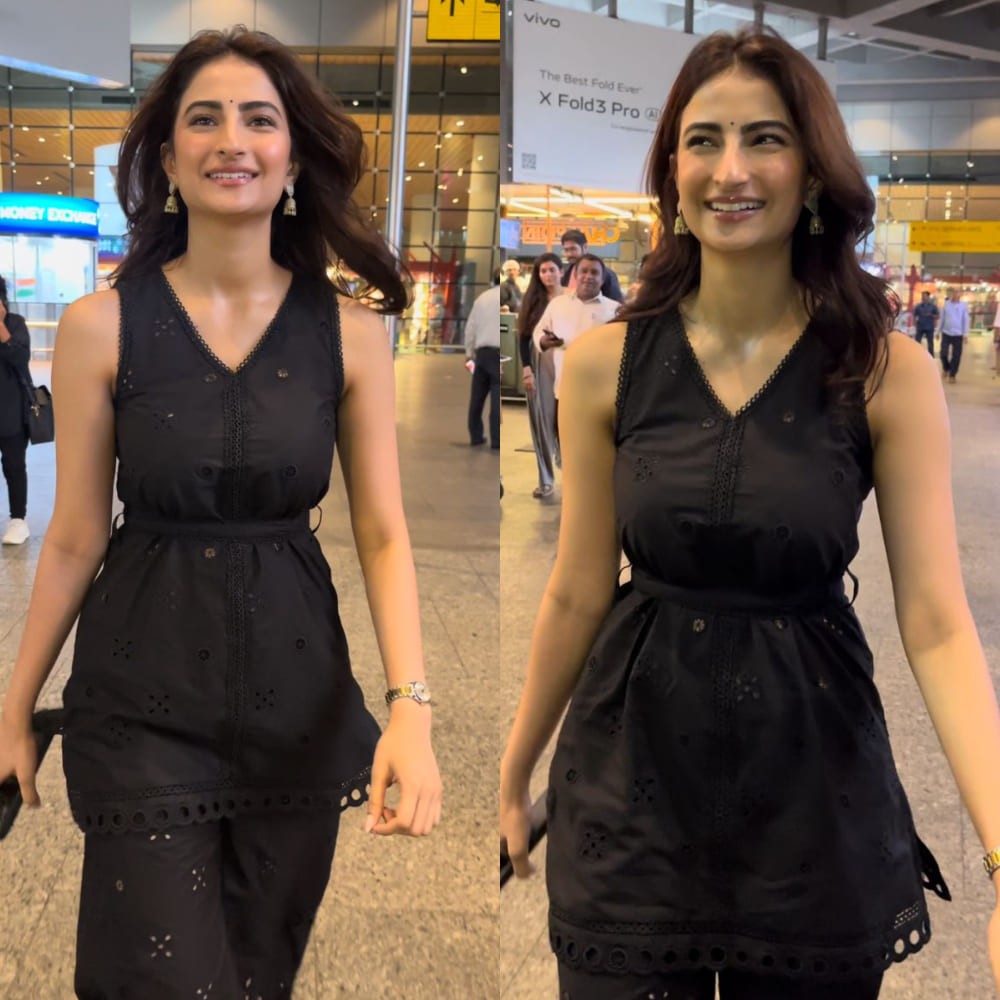 Palak Tiwari adds a fresh ethnic twist to her airport style in a black easy breezy kurta set  Palak Tiwari adds a fresh ethnic twist to her airport style in a black easy breezy kurta set