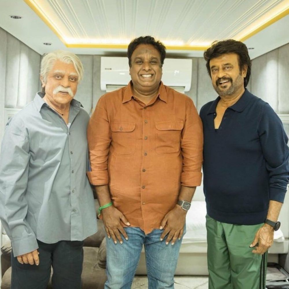 VIRAL PHOTO: Kamal Haasan’s Senapathy and Superstar Rajinikanth as Vettaiyan get captured in a candid pose ahead of Indian 2’s release