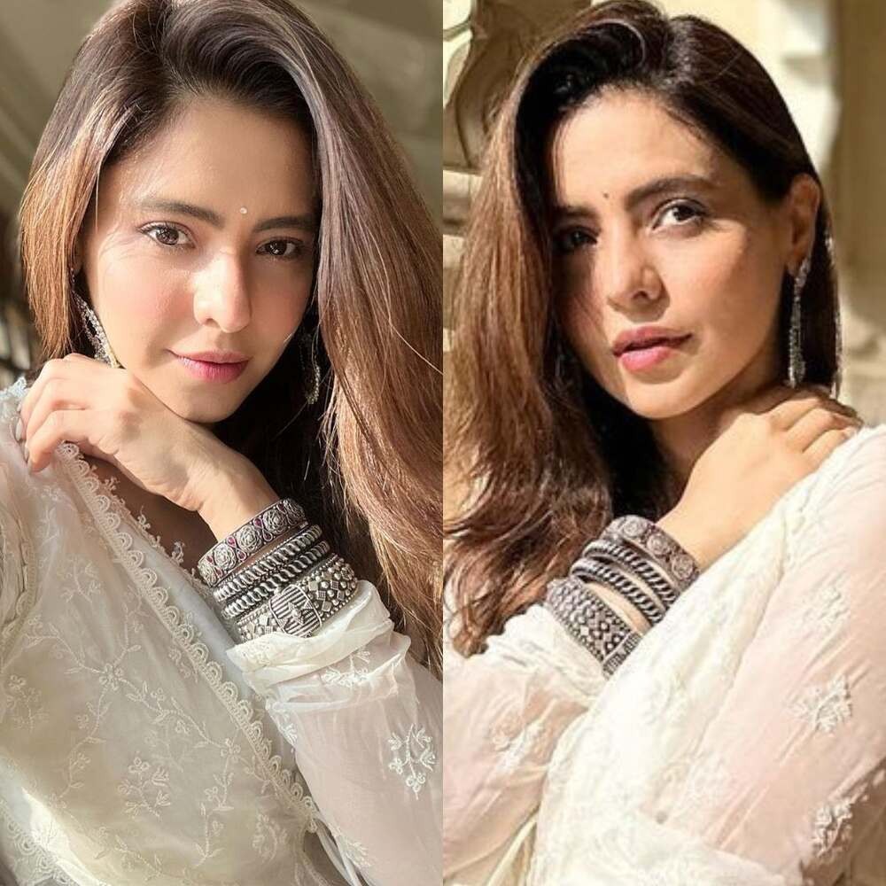 Aamna Sharif exudes elegance in chikankari kurta; expresses her love for white and ankl...