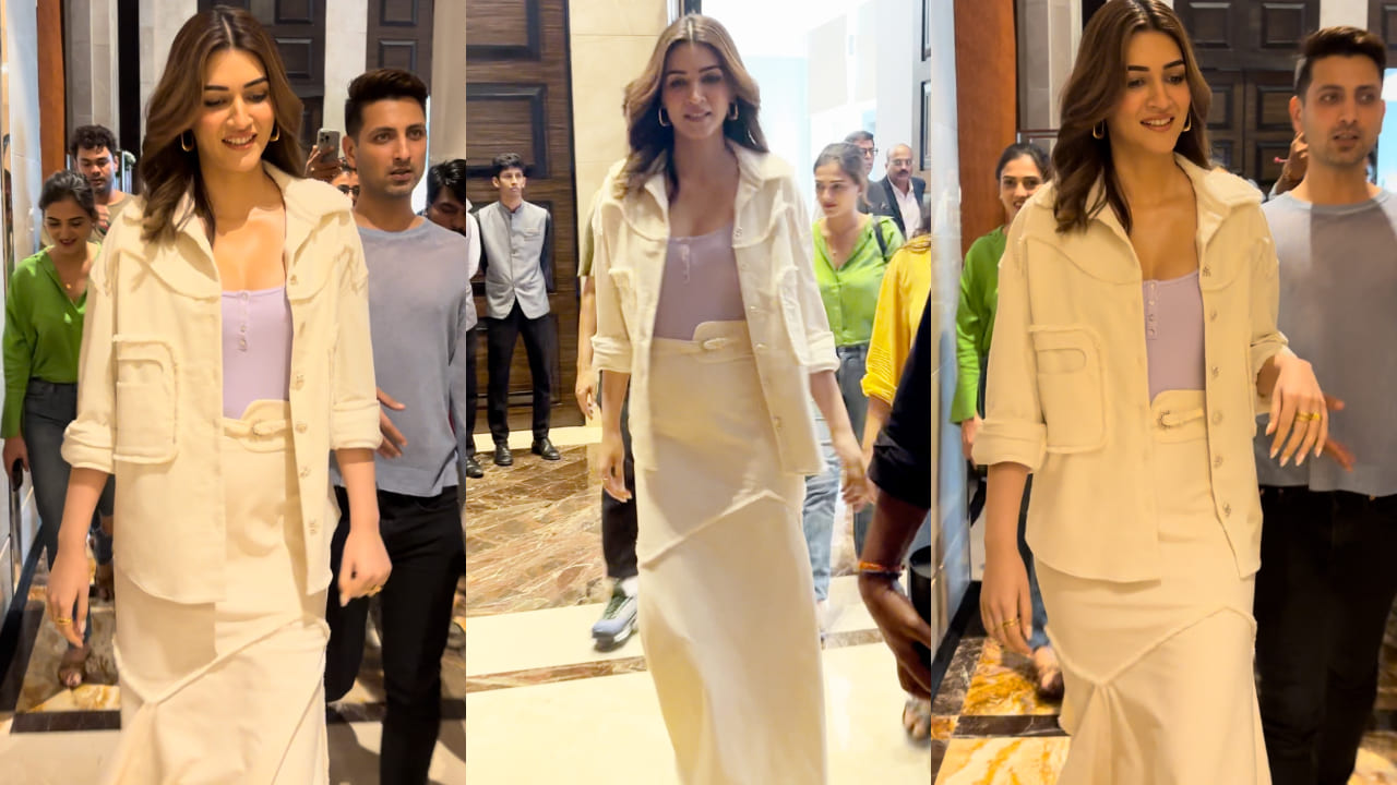 Kriti Sanon in white jacket and skirt ensemble