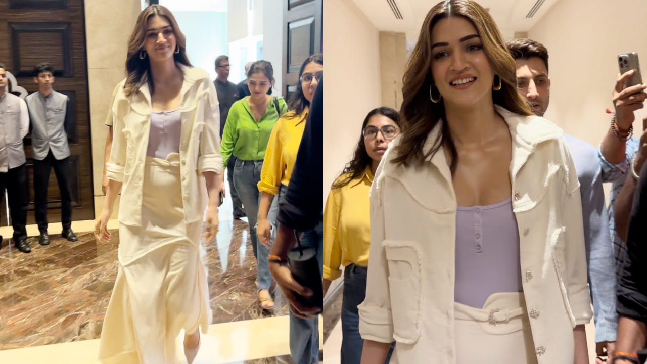 Kriti Sanon in white jacket and skirt ensemble