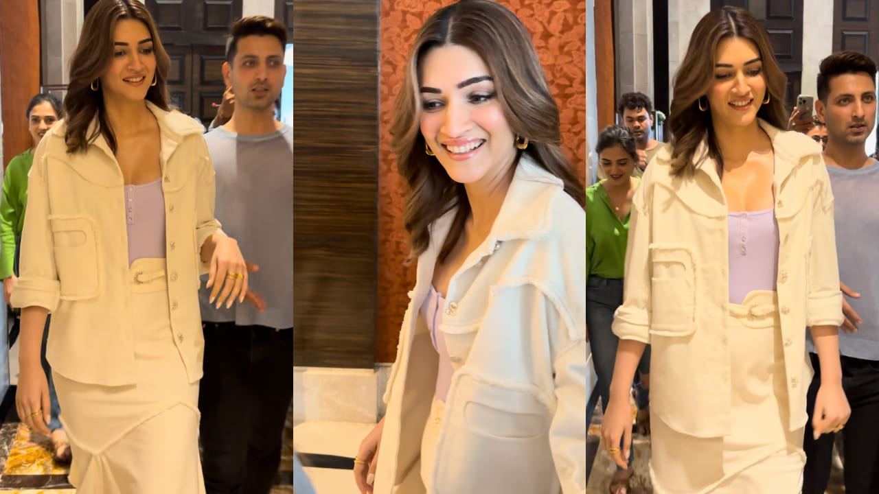 Kriti Sanon in white jacket and skirt ensemble