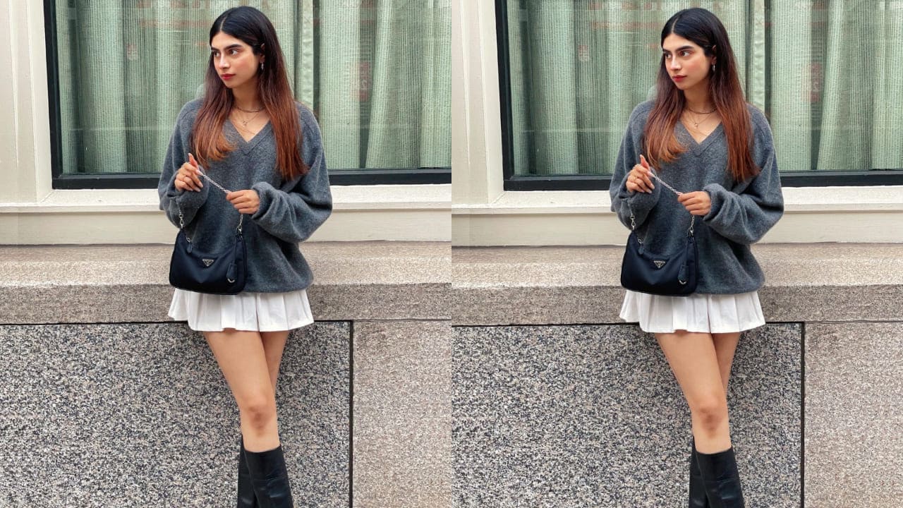 Khushi Kapoor in mini skirt and sweater 