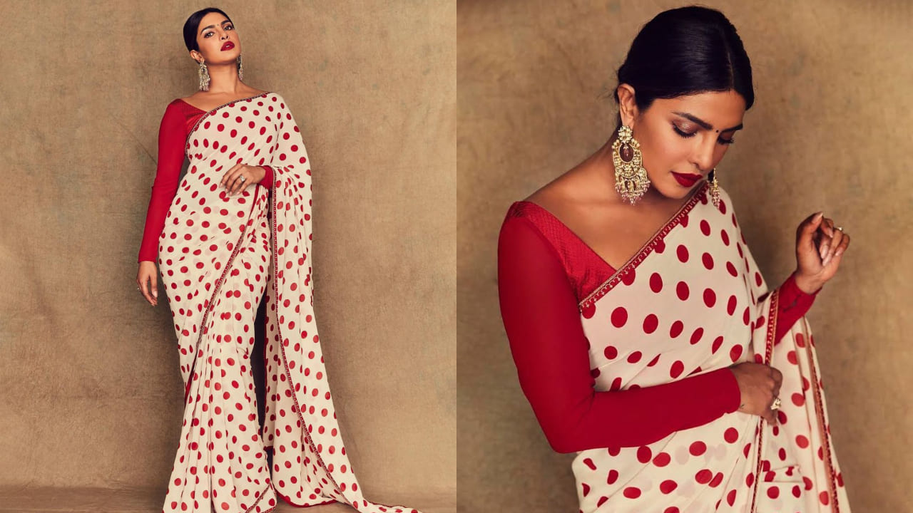 Priyanka Chopra and Kiara Advani in polka dot sarees 