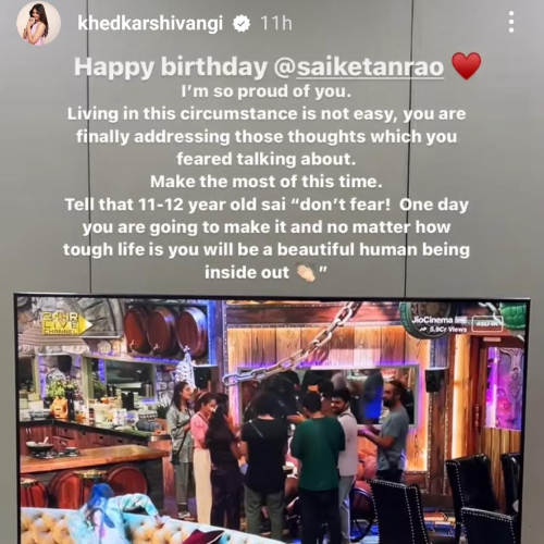 Shivangi Khedkar's Instagram story for Sai Ketan Rao