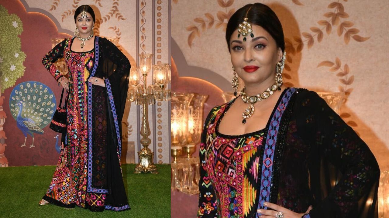 Aishwarya Rai Bachchan stuns in Anarkali suit but flower-laden hairdo remains unmatched (PC:  Viral Bhayani)