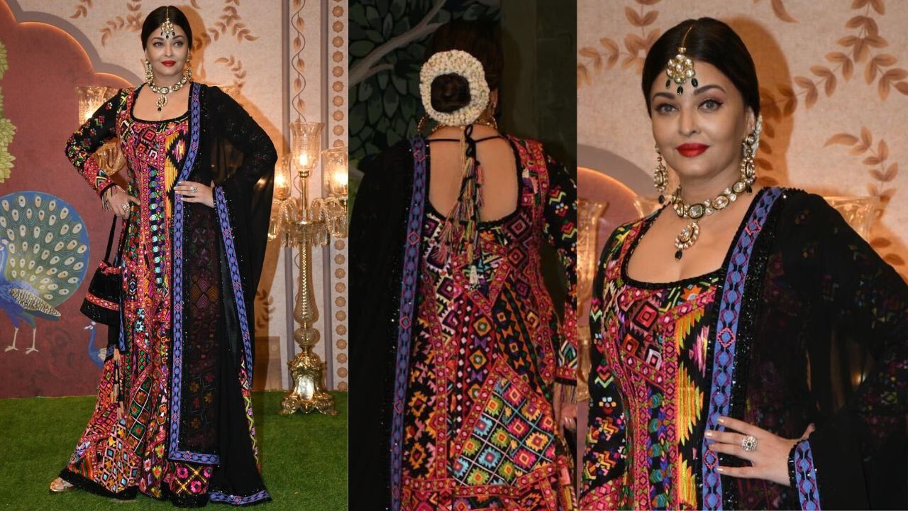 Aishwarya Rai Bachchan stuns in Anarkali suit but flower-laden hairdo remains unmatched (PC:  Viral Bhayani)