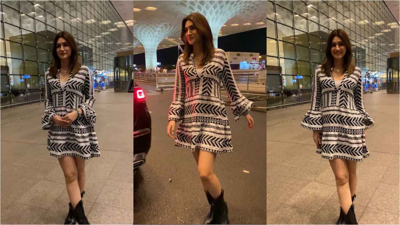 Kriti Sanon’s airport look ft printed mini-dress is perfect for casual coffee date with bae (PC: Varinder Chawla)