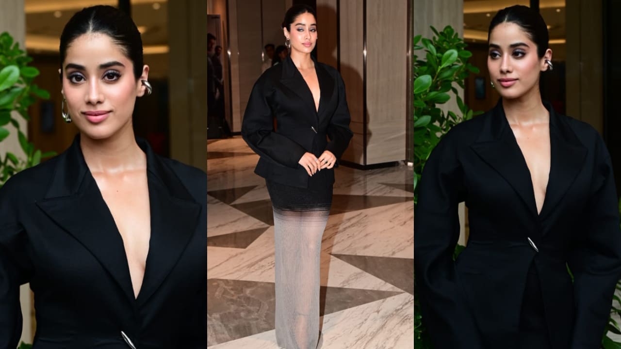 Janhvi Kapoor in black blazer and sheer skirt 