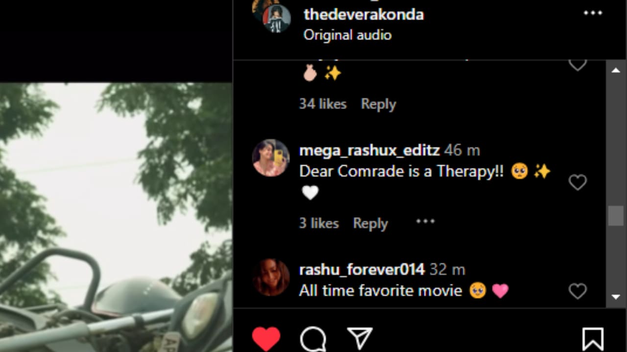 Comments on Rashmika Mandanna's post for Dear Comrade (PC: Rashmika Mandanna, Instagram)
