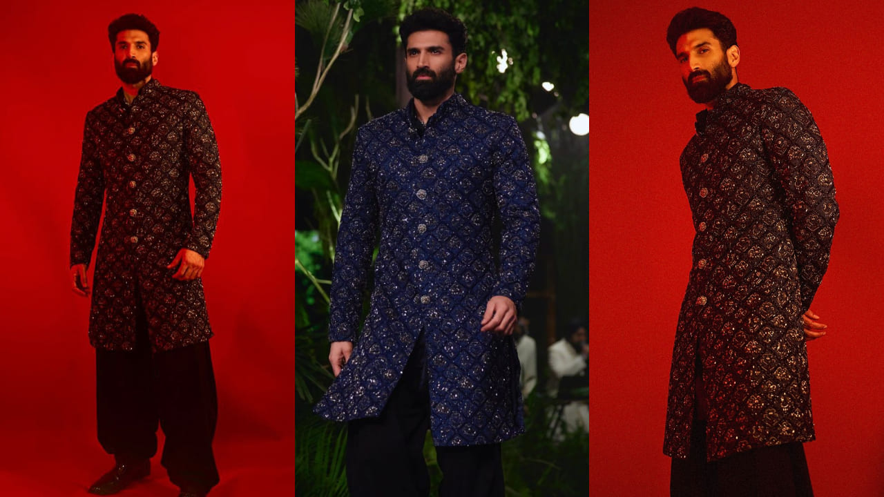Aditya Roy Kapur in navy blue sherwani by Kunal Rawal 