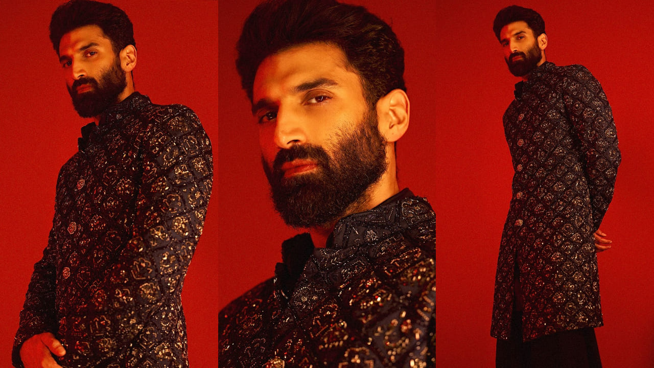 Aditya Roy Kapur in navy blue sherwani by Kunal Rawal 