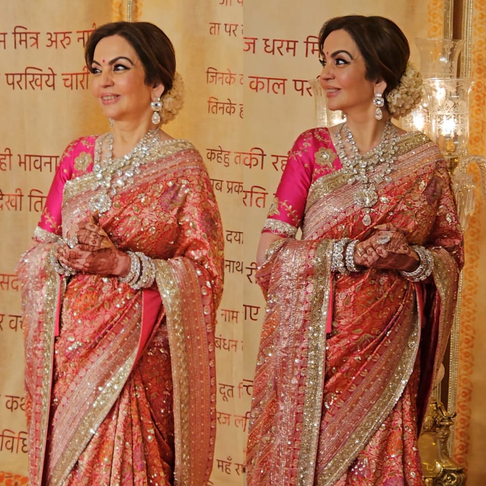 Anant Ambani-Radhika Merchant Mangal Utsav: Nita Ambani’s pink and orange Manish Malhotra saree paired with diamond jewelry spells royalty in every language Anant Ambani-Radhika Merchant Mangal Utsav: Nita Ambani’s pink and orange Manish Malhotra saree paired with diamond jewelry spells royalty in every language