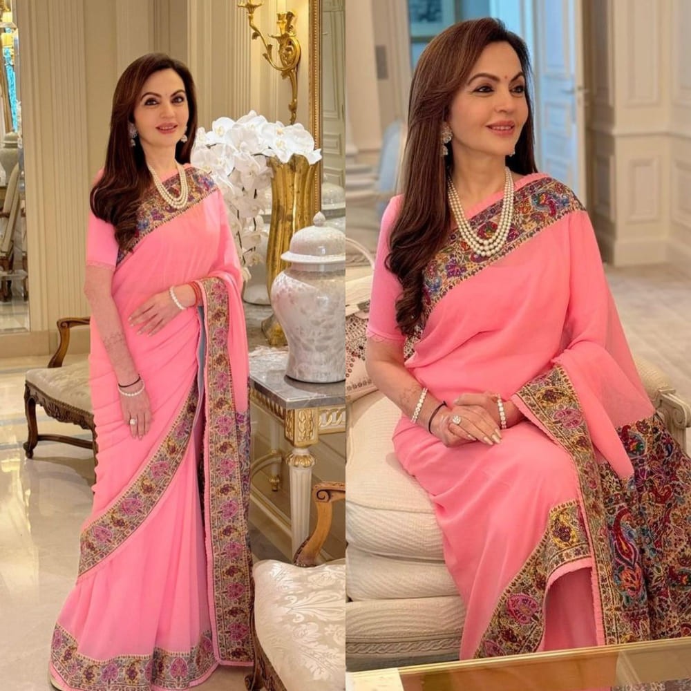 Nita Ambani pays graceful tribute to Indian Artistry with lotus pink Manish Malhotra saree ft intricate sozni kalamkari hand embroidery for Paris Olympics 2024  Nita Ambani pays graceful tribute to Indian Artistry with lotus pink Manish Malhotra saree ft intricate sozni kalamkari hand embroidery for Paris Olympics 2024