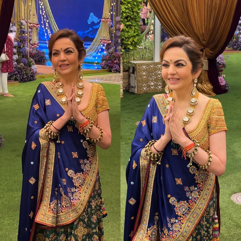 Anant Ambani-Radhika Merchant Wedding: Nita Ambani’s green and blue lehenga saree by Abu Jani Sandeep Khosla is iconic and impeccable  Anant Ambani-Radhika Merchant Wedding: Nita Ambani’s green and blue lehenga saree by Abu Jani Sandeep Khosla is iconic and impeccable