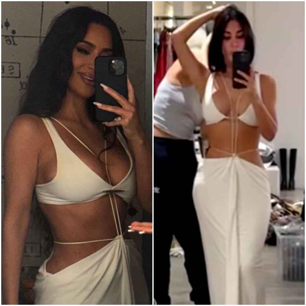 Kim Kardashian steps out with North in a risqué long white dress with simply unique cut-out design Kim Kardashian steps out with North in a risqué long white dress with simply unique cut-out design