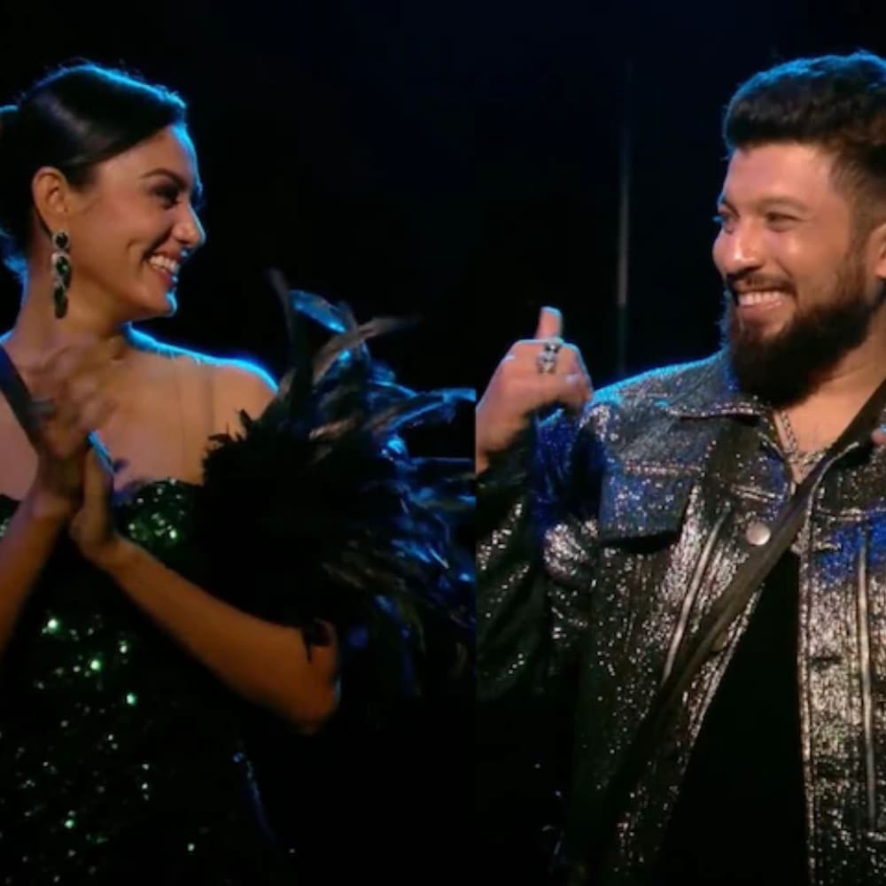 Bigg Boss OTT 3 winner Sana Makbul and her 'Bhamai' Naezy make a heart pose as they get...