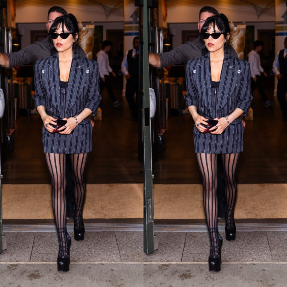 Jenna Ortega channels the dark vibes of Beetlejuice Beetlejuice in a stunning Vivienne Westwood monochrome skirt suit Jenna Ortega channels the dark vibes of Beetlejuice Beetlejuice in a stunning Vivienne Westwood monochrome skirt suit