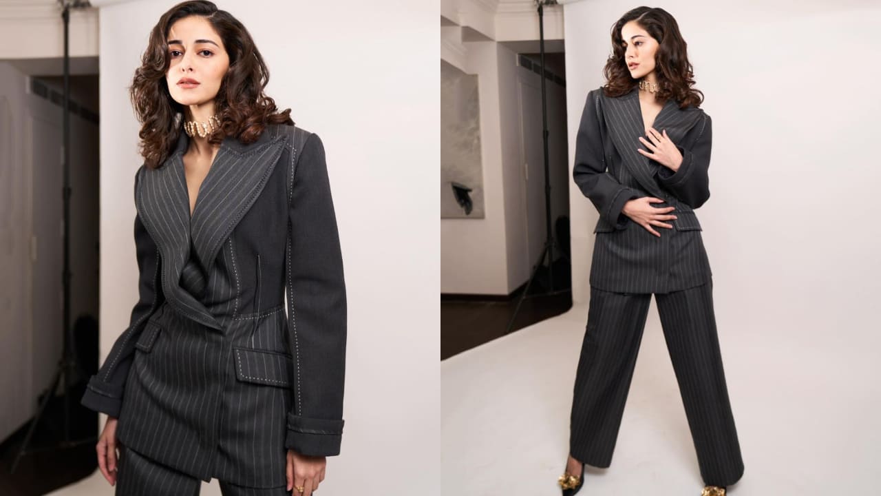 Ananya Panday in pinstriped pantsuit 