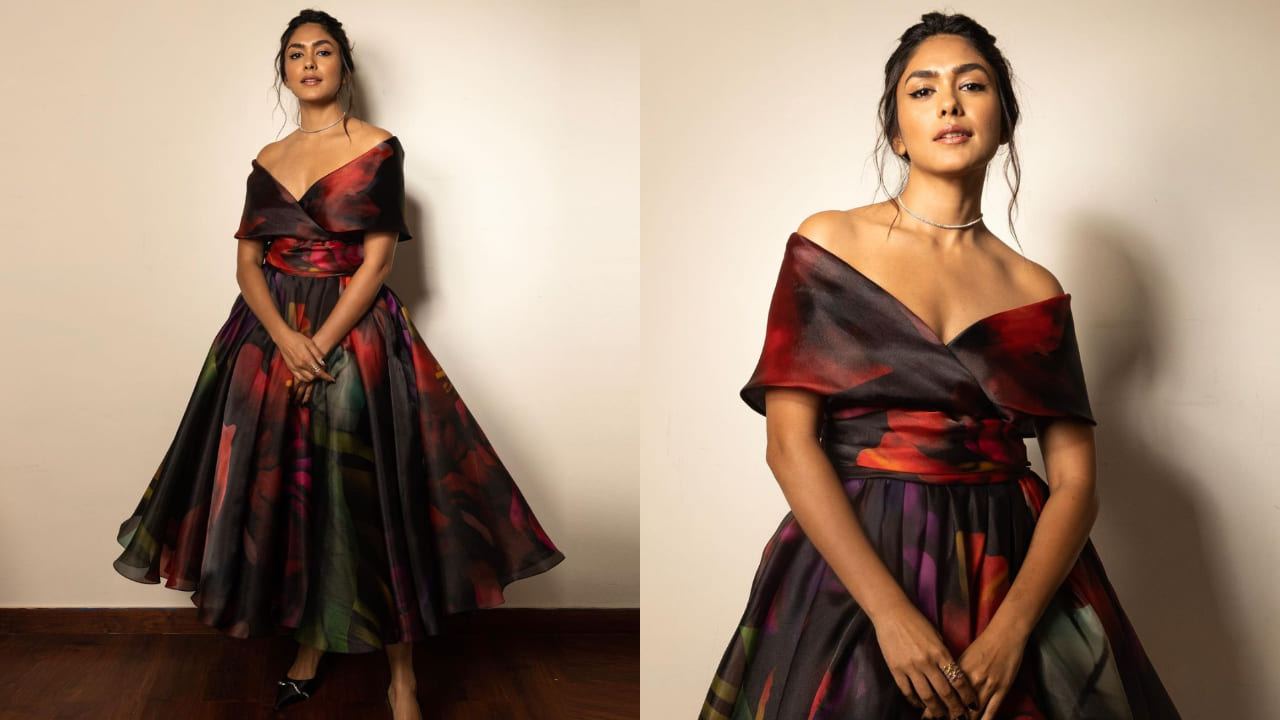 Mrunal Thakur in flared floral dress