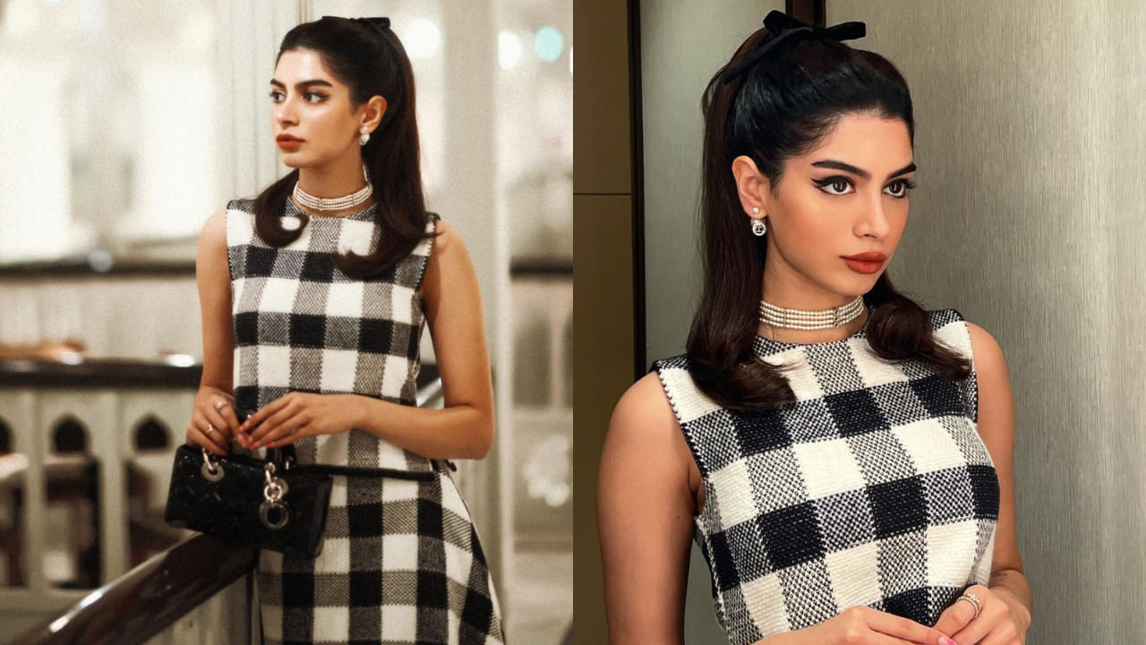 Khushi Kapoor in black and white check dress