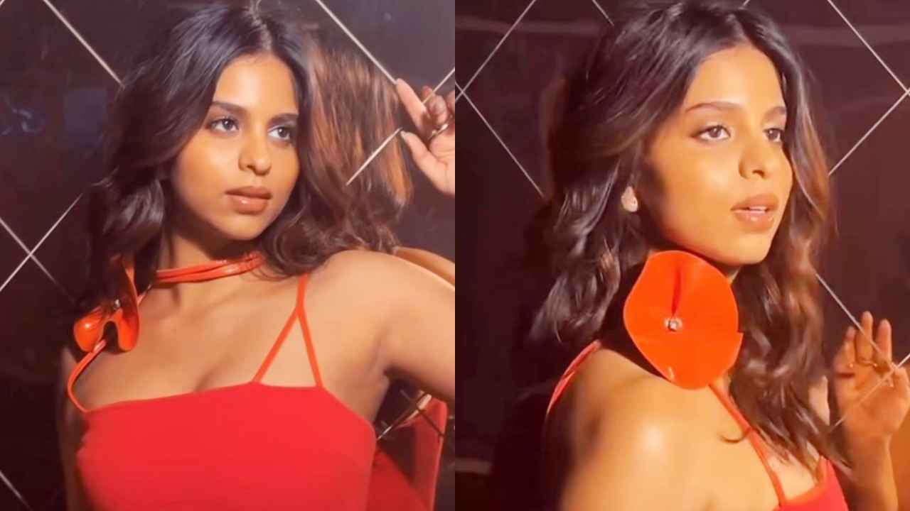 Suhana Khan sparkles with fiery flair in a fashionably fabulous red mini-dress with trendy leather twists (PC: Lakshmi Lehr Instagram)