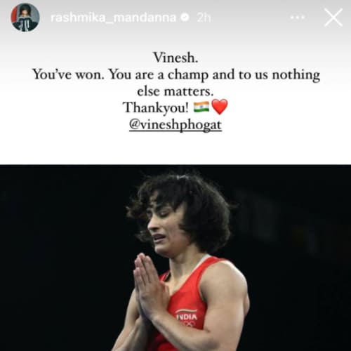 ‘You are a champ’: Rashmika REACTS as Vinesh Phogat announces retirement from wrestling