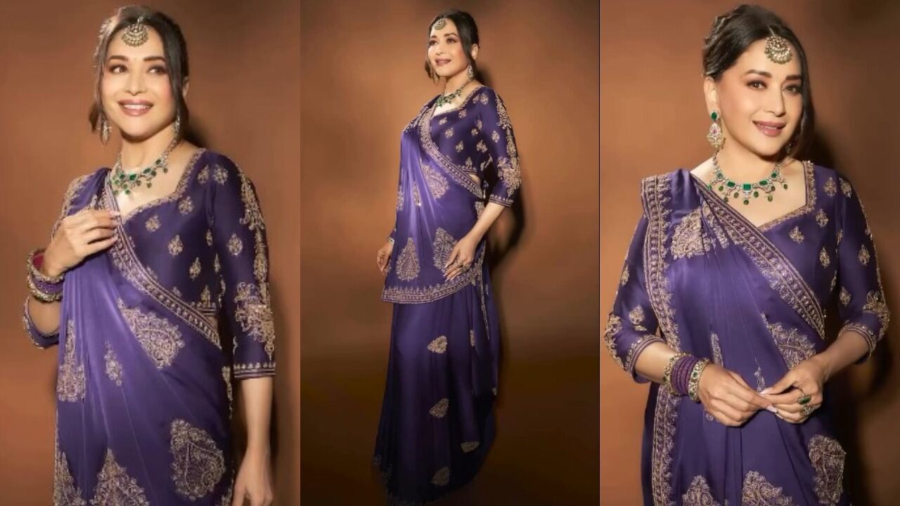 Madhuri Dixit's purple saree look (PC: Madhuri Dixit's Instagram)