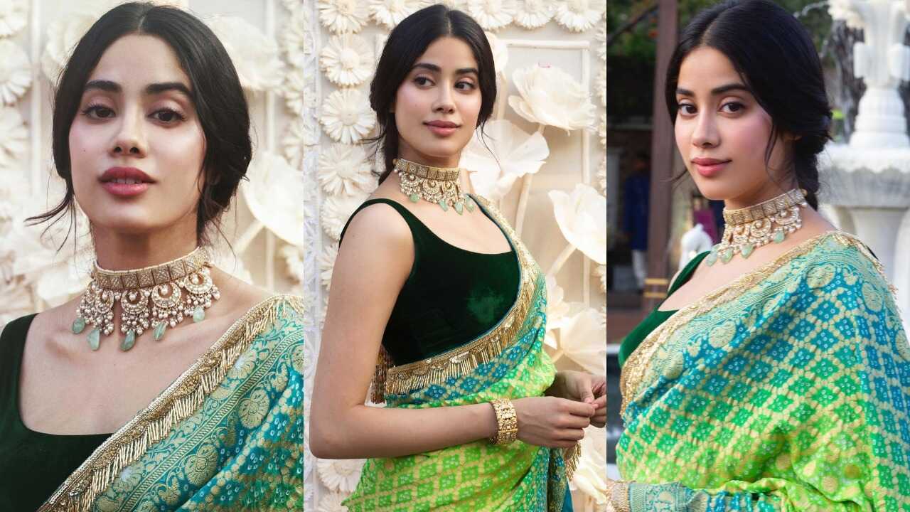 Janhvi Kapoor in a green Bandhni saree (PC: Janhvi Kapoor's Instagram)