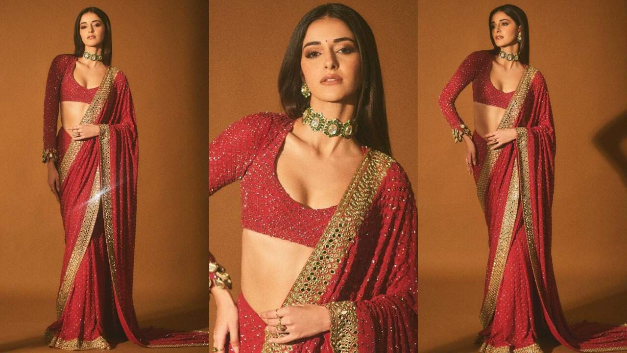 Ananya Panday in a red saree (PC: Ananya Panday's Instagram)