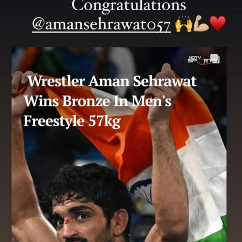 Samantha Ruth Prabhu congratulate wrestler Aman  Sehrawat