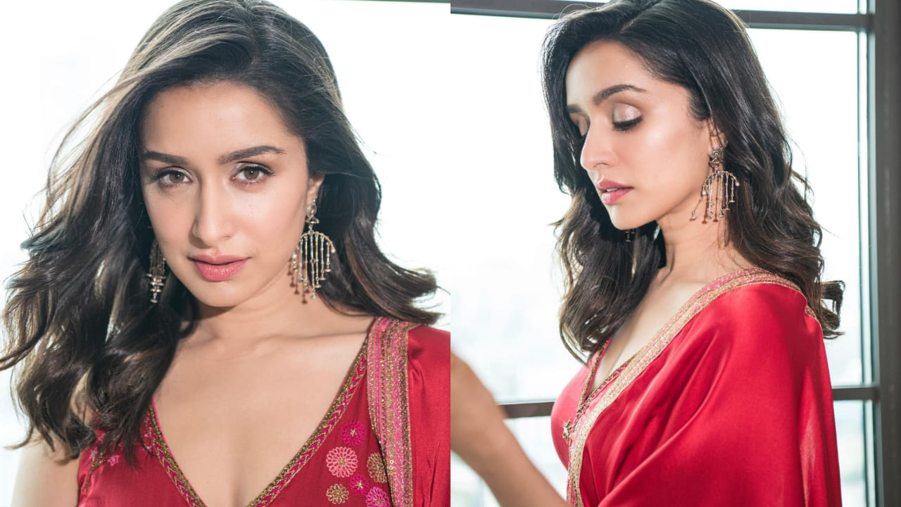Shraddha Kapoor in red floral embroidered suit ( PC: Rishabh Kumar/ Shraddha Kapoor) 