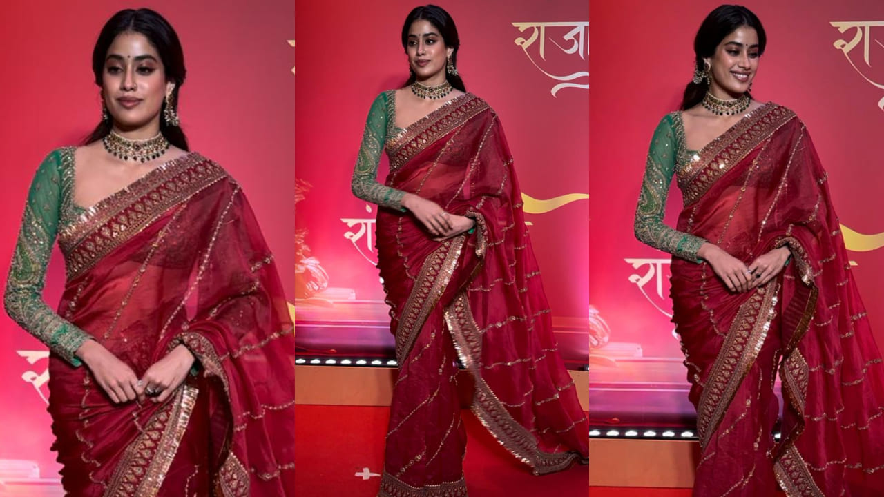 Janhvi Kapoor in red saree 
